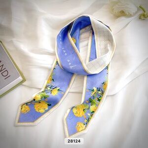 Floral Blue and Yellow Skinny Scarf
